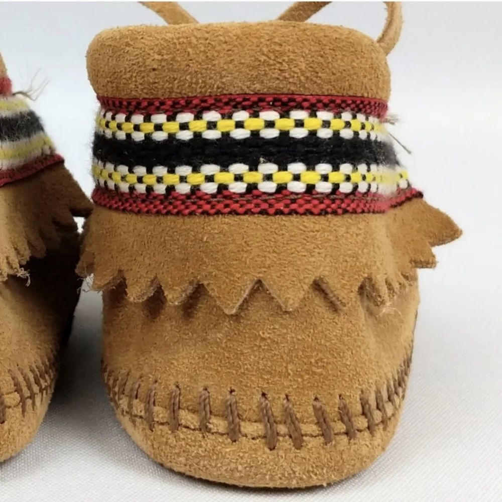 Minnetonka Moccasins Child's Suede & Woven Fabric Moccasins Vintage 12-18 months